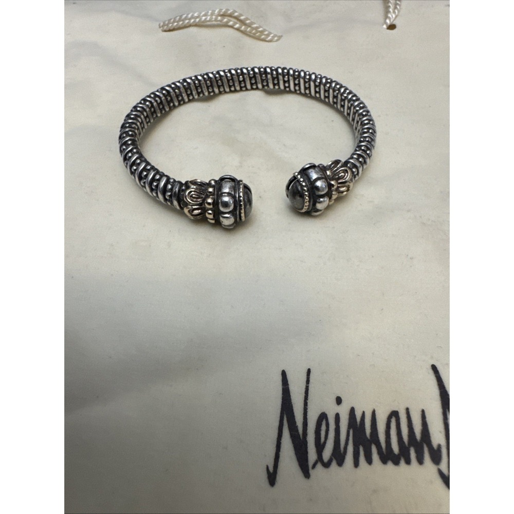 VAHAN 12mm Statement Cuff Moire Beaded Silver Band & 14K Bangle Bracelet 7"